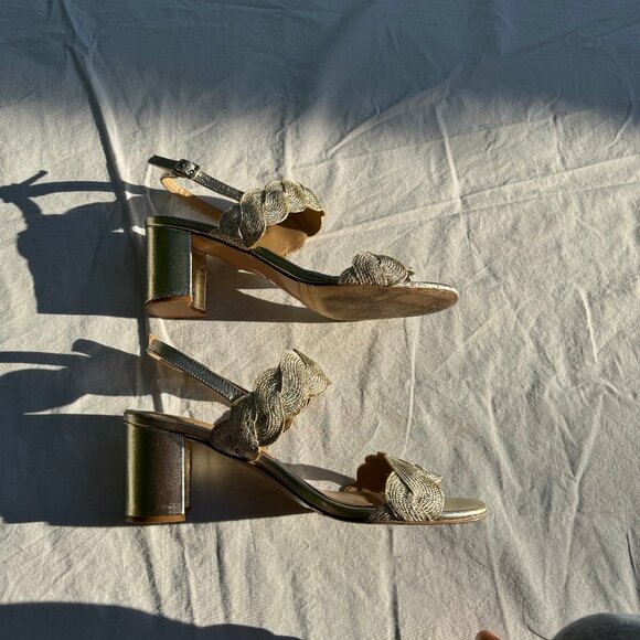 Vaneli ‘Lettie’ Gold Beige Platinum Weave Block Heel Sandals - Picture 10 of 13